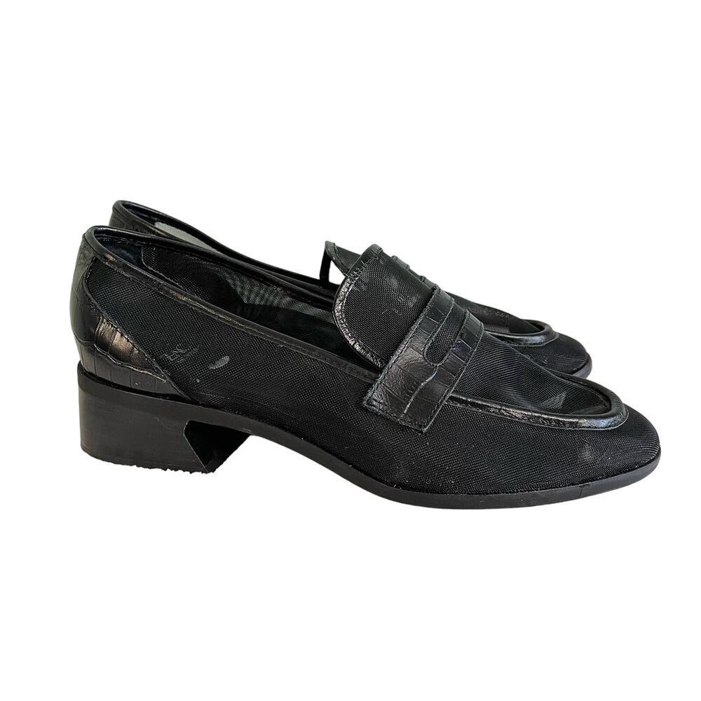 Zac Posen Black Leather Mesh Crocodile Embossed Ailsa Loafer Shoes Size 9M New